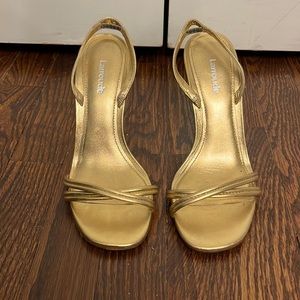 Larroude gold leather simple sandals. Barely worn. Perfect condition.
